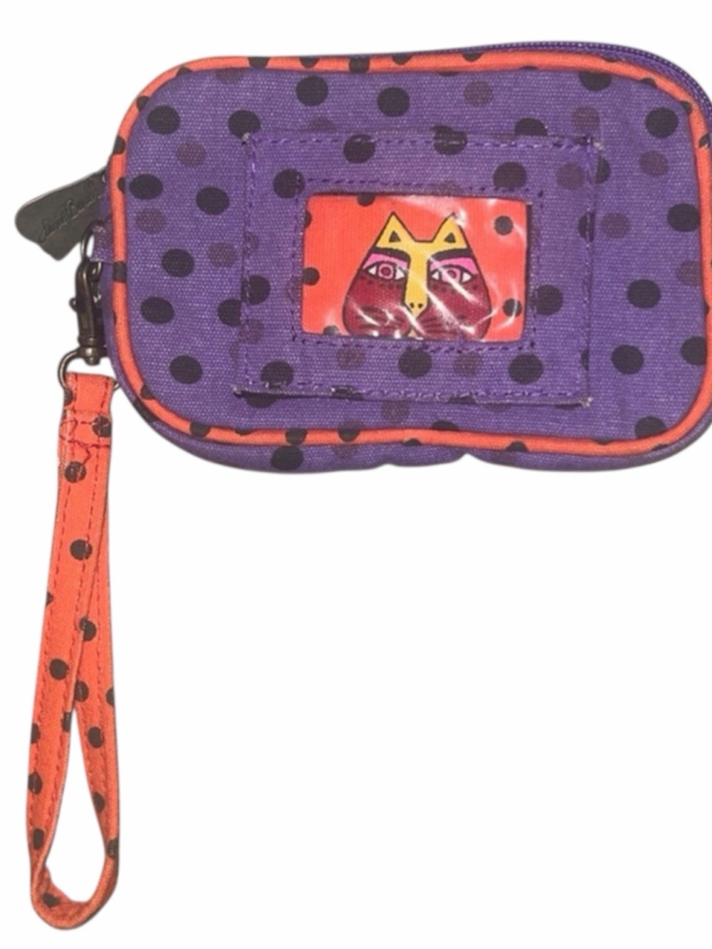 Laurel Burch Wristlet With Strap And Card Holder Colorful Cat Polka Dot Theme